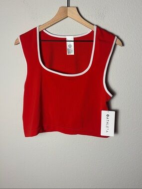 NWT Renew Seamless Novelty Tipped Crop Cardinal Red/Bright White S/692172